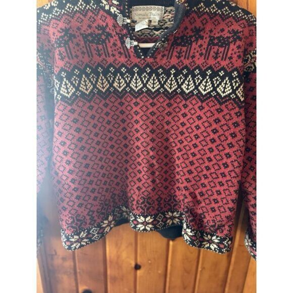 Women's Medium Nordic style sweater red, black, reindeer Nomadic Traders - Picture 3 of 4